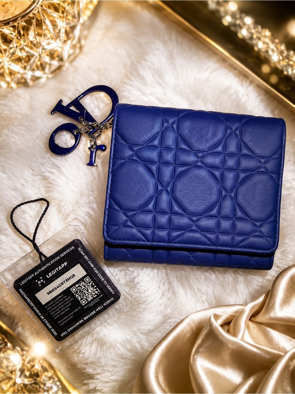 Christian Dior Caro Compact Wallet Blue Cannage Leather | Authenticated